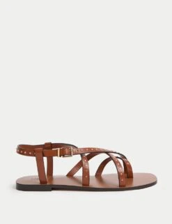 Leather Studded Ankle Strap Flat Sandals -M&S leather studded ankle strap flat sandals 4