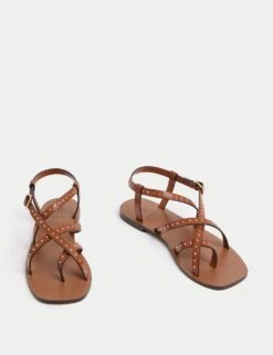 Leather Studded Ankle Strap Flat Sandals -M&S leather studded ankle strap flat sandals 5