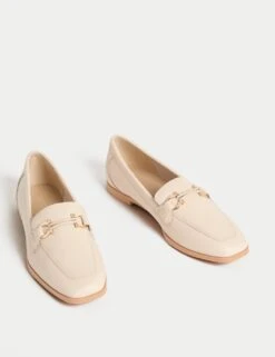 Leather Trim Square Toe Loafers -M&S leather trim flatform square toe loafers