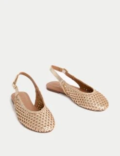 Leather Woven Flat Slingback Shoes -M&S leather woven flat slingback shoes 3