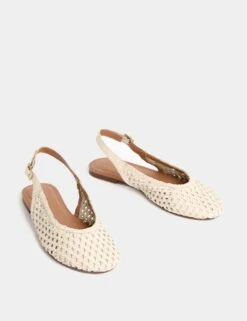 Leather Woven Flat Slingback Shoes -M&S leather woven flat slingback shoes 6
