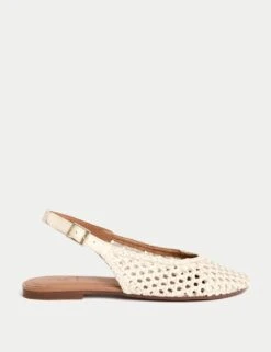 Leather Woven Flat Slingback Shoes -M&S leather woven flat slingback shoes 7