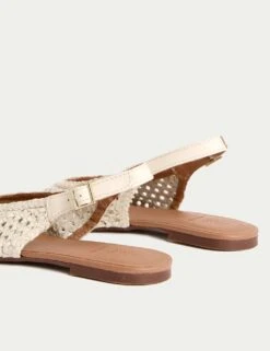 Leather Woven Flat Slingback Shoes -M&S leather woven flat slingback shoes 8