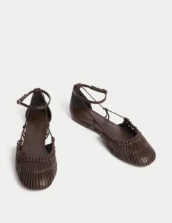 Woven Strappy Flat Ballet Pumps -M&S leather woven strappy flat ballet pumps 2