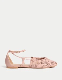 Woven Strappy Flat Ballet Pumps -M&S leather woven strappy flat ballet pumps 3
