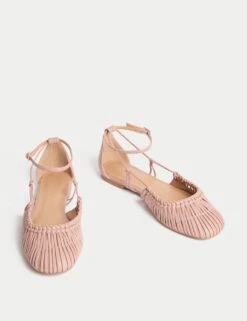 Woven Strappy Flat Ballet Pumps -M&S leather woven strappy flat ballet pumps 5