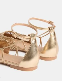 Woven Strappy Flat Ballet Pumps -M&S leather woven strappy flat ballet pumps 7