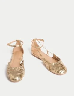 Woven Strappy Flat Ballet Pumps -M&S leather woven strappy flat ballet pumps 8
