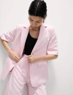 Linen Blend Short Sleeve Single Breasted Blazer -M&S linen blend short sleeve single breasted blazer 11