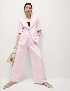 Linen Blend Short Sleeve Single Breasted Blazer -M&S linen blend short sleeve single breasted blazer 12