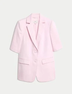 Linen Blend Short Sleeve Single Breasted Blazer -M&S linen blend short sleeve single breasted blazer 15