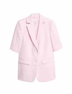 Linen Blend Short Sleeve Single Breasted Blazer -M&S linen blend short sleeve single breasted blazer