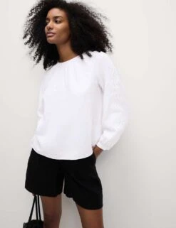 Linen Rich Broderie Blouse -M&S linen rich broderie blouse 6