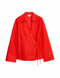 Linen Rich Collared Tie Front Shirt -M&S linen rich collared tie front shirt 1