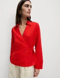 Linen Rich Collared Tie Front Shirt -M&S linen rich collared tie front shirt 12