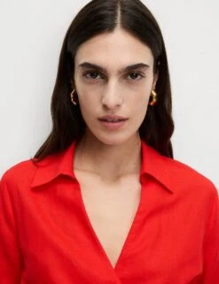 Linen Rich Collared Tie Front Shirt -M&S linen rich collared tie front shirt 16