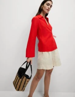 Linen Rich Collared Tie Front Shirt -M&S linen rich collared tie front shirt 17