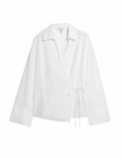 Linen Rich Collared Tie Front Shirt -M&S linen rich collared tie front shirt