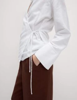 Linen Rich Collared Tie Front Shirt -M&S linen rich collared tie front shirt 6