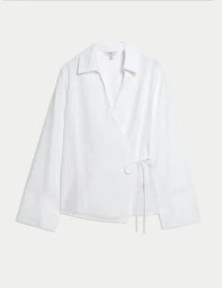 Linen Rich Collared Tie Front Shirt -M&S linen rich collared tie front shirt 7