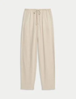 Linen-Rich Drawstring Tapered Trousers -M&S linen rich drawstring tapered trousers 10