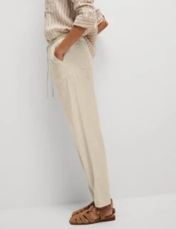 Linen-Rich Drawstring Tapered Trousers -M&S linen rich drawstring tapered trousers 11