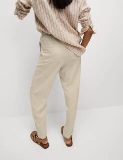 Linen-Rich Drawstring Tapered Trousers -M&S linen rich drawstring tapered trousers 12