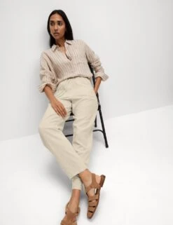 Linen-Rich Drawstring Tapered Trousers -M&S linen rich drawstring tapered trousers 13