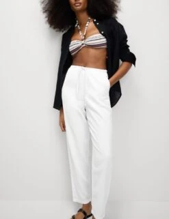 Linen-Rich Drawstring Tapered Trousers -M&S linen rich drawstring tapered trousers 9