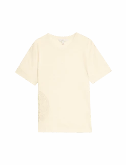 Linen Rich Embroidered T-Shirt -M&S linen rich embroidered t shirt 1