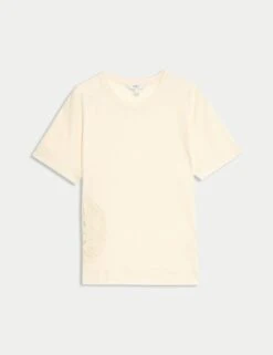 Linen Rich Embroidered T-Shirt -M&S linen rich embroidered t shirt 10