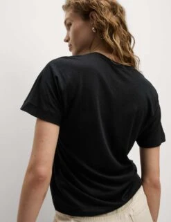 Linen Rich Embroidered T-Shirt -M&S linen rich embroidered t shirt 8