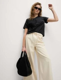 Linen Rich Embroidered T-Shirt -M&S linen rich embroidered t shirt 9