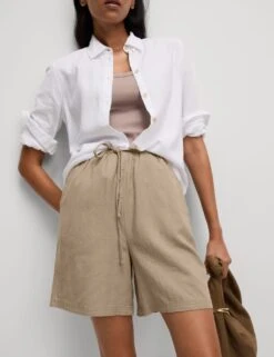 Linen Rich High Waisted Shorts 34 Linen Rich High Waisted Shorts -M&S linen rich high waisted shorts 11