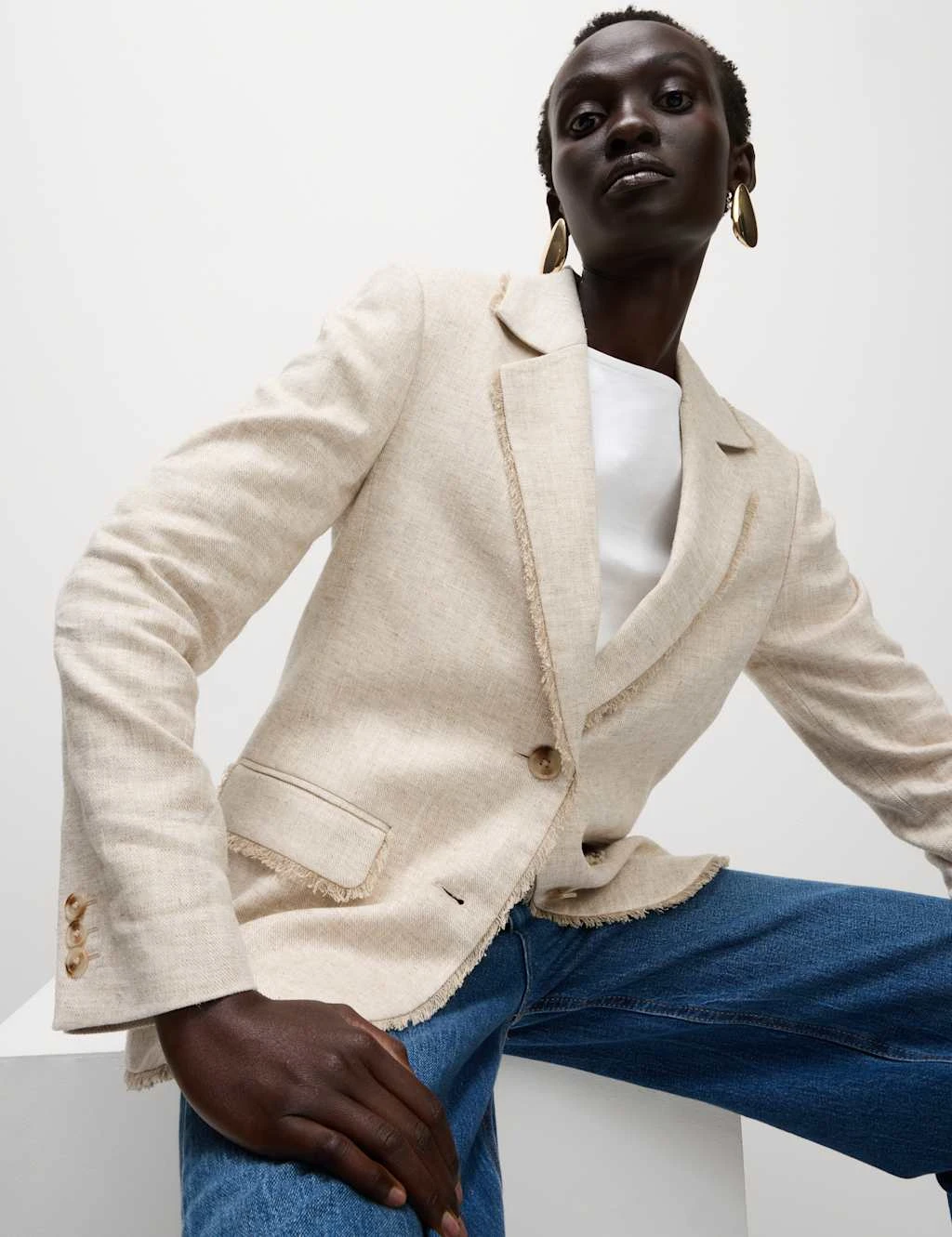 Linen Rich Melange Frayed Edge Blazer 10 Linen Rich Melange Frayed Edge Blazer - Image 8