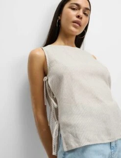 Linen Rich Printed Tie Side Vest -M&S linen rich printed tie side vest 8