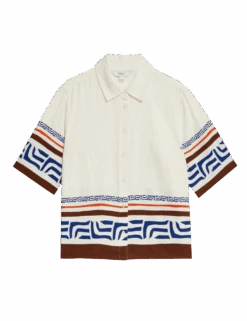 Linen Rich Printed Top -M&S linen rich printed top