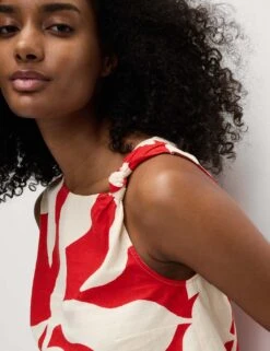 Linen Rich Printed Twist One Shoulder Top -M&S linen rich printed twist one shoulder top 6