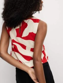 Linen Rich Printed Twist One Shoulder Top -M&S linen rich printed twist one shoulder top 7