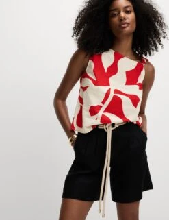 Linen Rich Printed Twist One Shoulder Top -M&S linen rich printed twist one shoulder top 8