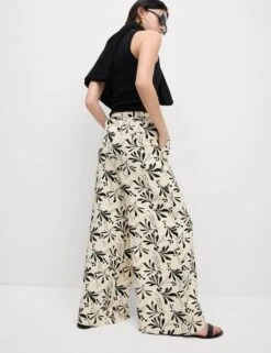 Linen Rich Printed Wide Leg Trousers -M&S linen rich printed wide leg trousers 9