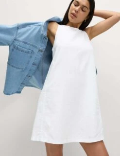 Linen Rich Round Neck Mini Shift Dress -M&S linen rich round neck mini shift dress 11