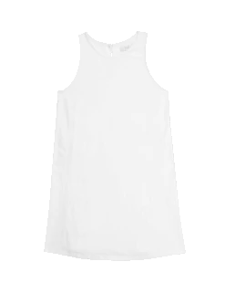Linen Rich Round Neck Mini Shift Dress -M&S linen rich round neck mini shift dress
