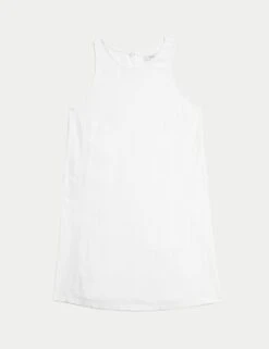 Linen Rich Round Neck Mini Shift Dress -M&S linen rich round neck mini shift dress 6