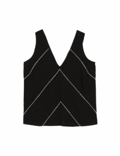 Linen Rich Stitch Detail Top -M&S linen rich stitch detail top