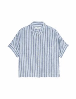 Linen Rich Striped Relaxed Shirt -M&S linen rich striped relaxed shirt