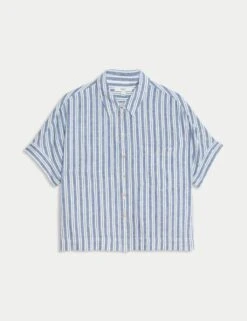 Linen Rich Striped Relaxed Shirt -M&S linen rich striped relaxed shirt 5
