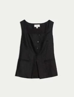 Linen Rich Tailored Twill Square Neck Waistcoat -M&S linen rich tailored twill square neck waistcoat 10