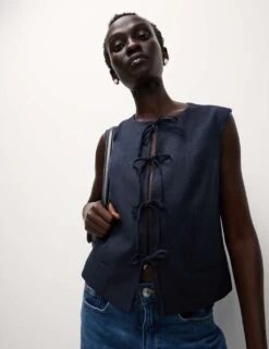 Linen Rich Tie Front Waistcoat -M&S linen rich tie front waistcoat 9