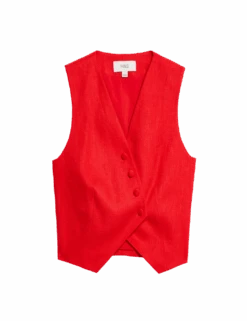 Linen Rich Twill Textured Asymmetric Waistcoat -M&S linen rich twill textured asymmetric waistcoat